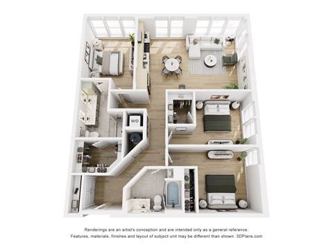 Floor plan for 3 beds, 2 baths, 1390 sqft